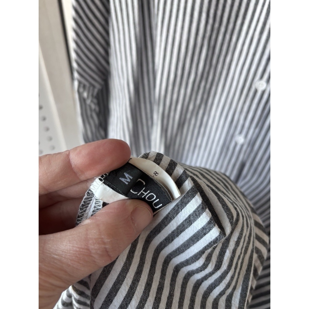 Chouyatou Dress Womens M Oversized Long SLV Cotton Striped Button Up Minimalist - Picture 6 of 7